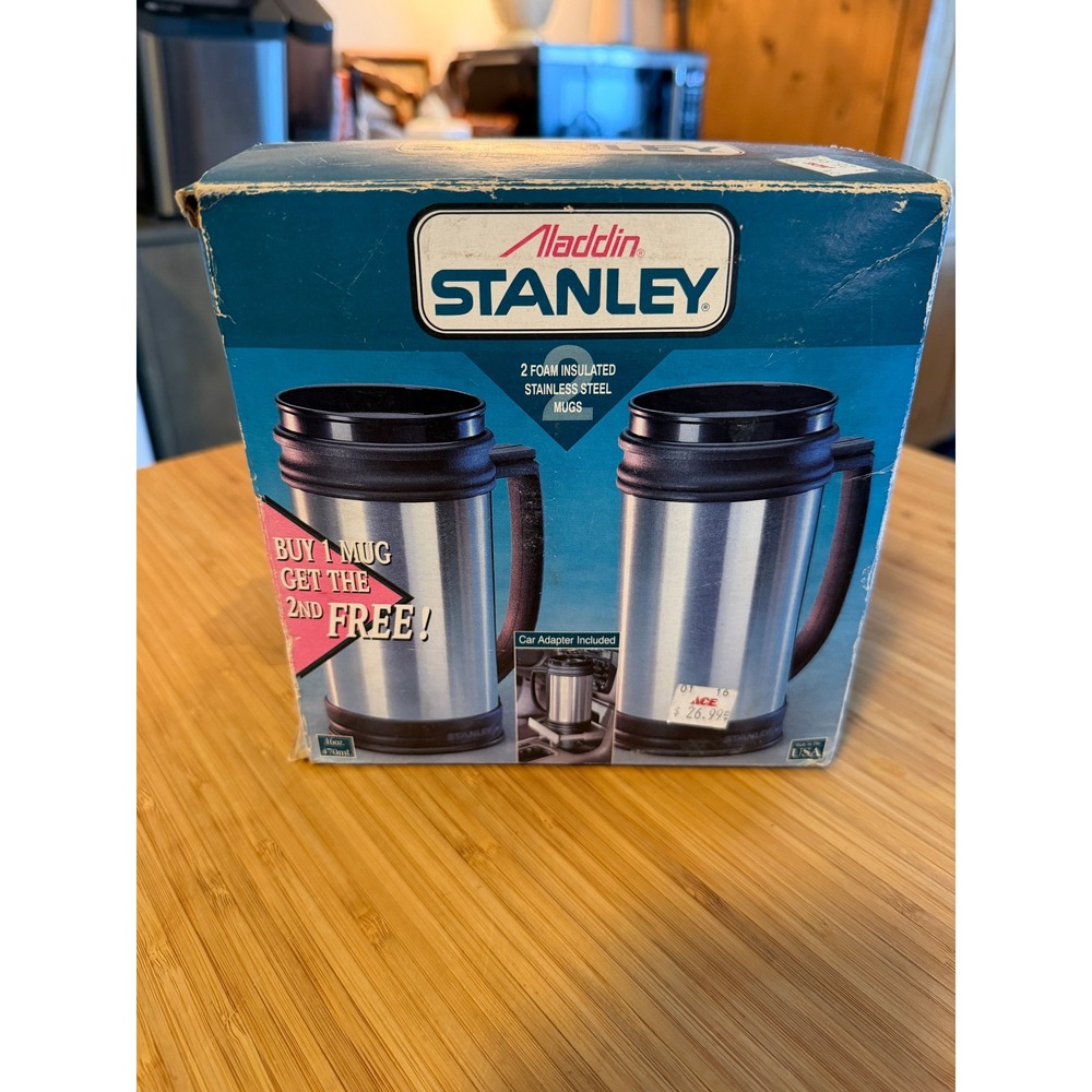 Aladdin Stanley Insulated Stainless Steel 16 oz Mugs Car Adapter USA - Set of 2